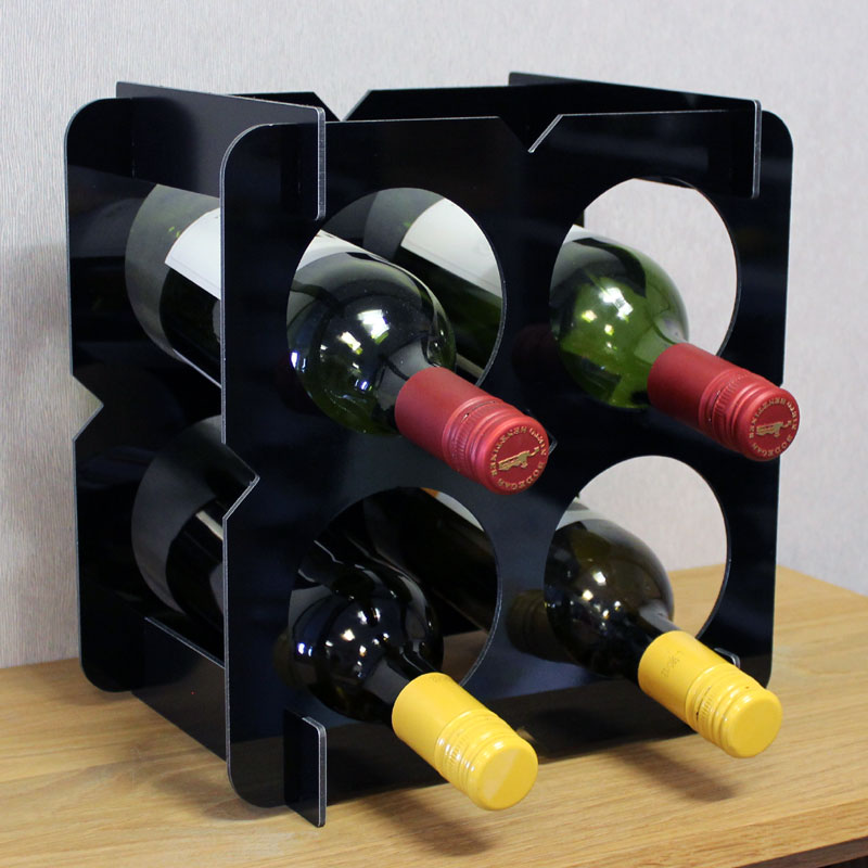 Flat Pack Wine Rack Countertop 4 Bottle Box - Black